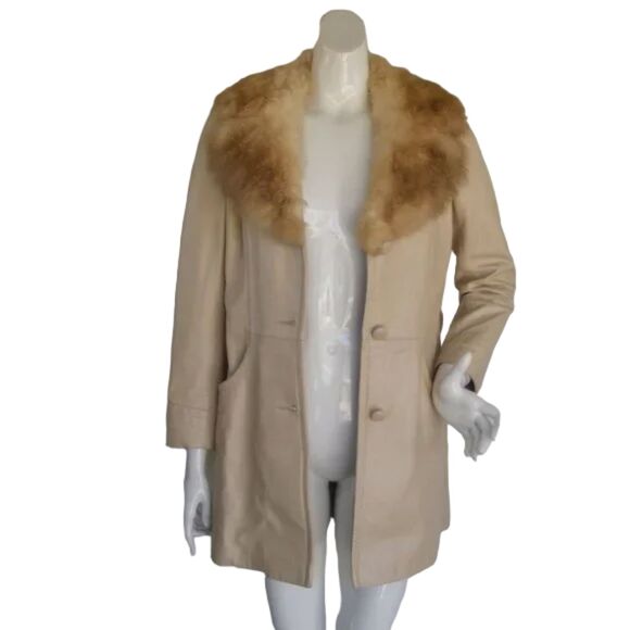 PETER CARUSO Leather Jacket/Coat, S, Tan Body, Fox Fur collar, Pockets - Picture 5 of 15
